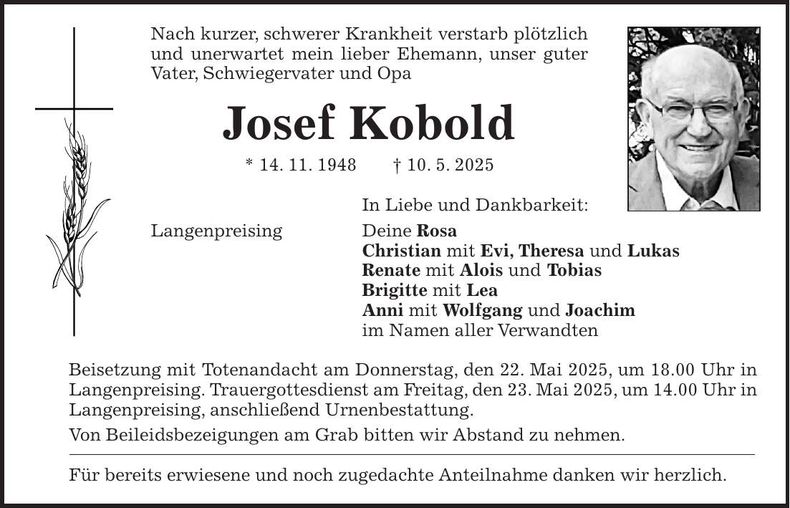 Traueranzeige Josef Kobold
