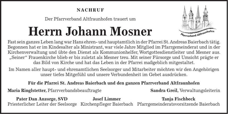 Traueranzeige Josef Mosner