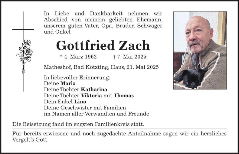 Traueranzeige Gottfried Zach