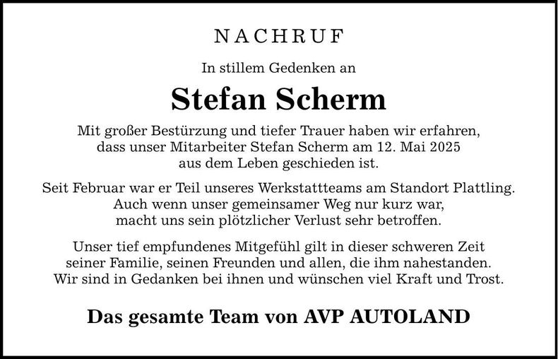 Traueranzeige Stefan Scherm