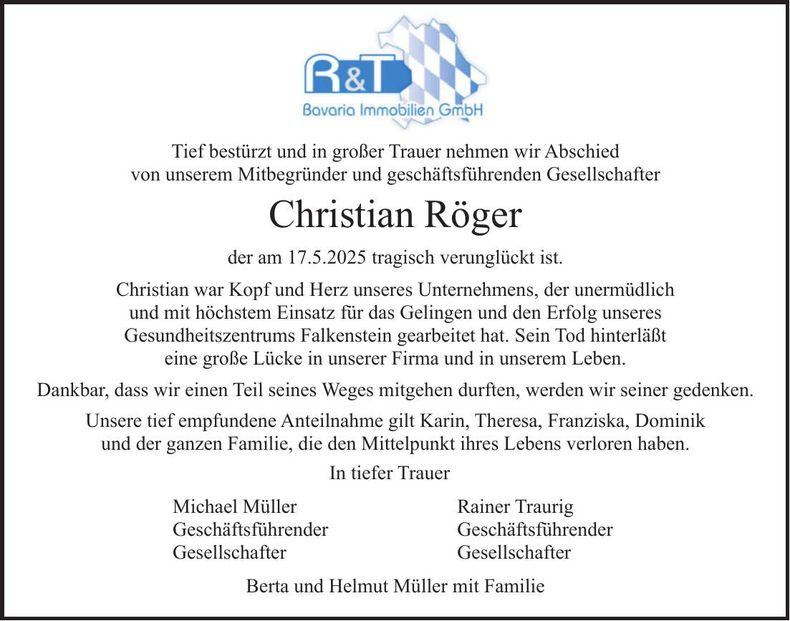 Traueranzeige Christian Röger