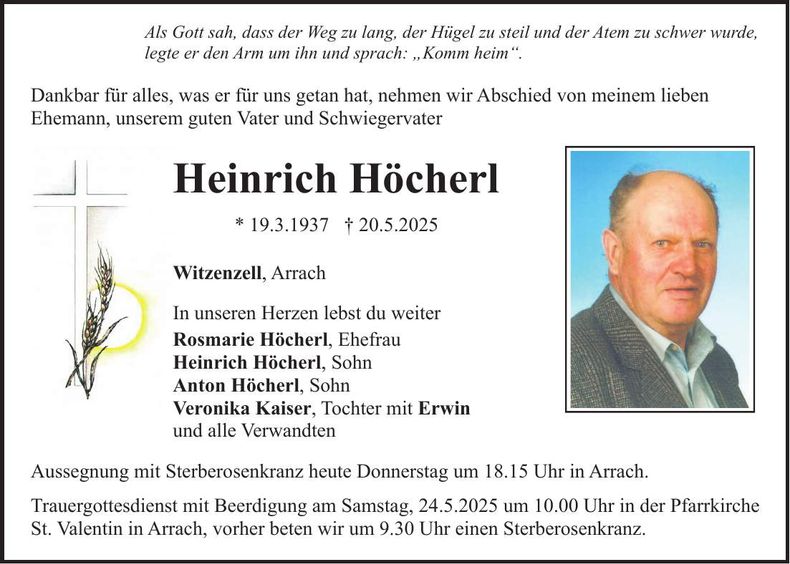 Traueranzeige Heinrich Höcherl