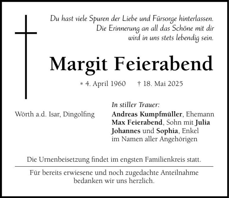 Traueranzeige Margit Feierabend