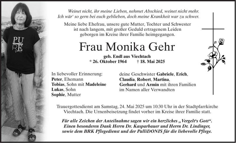 Traueranzeige Monika Gehr