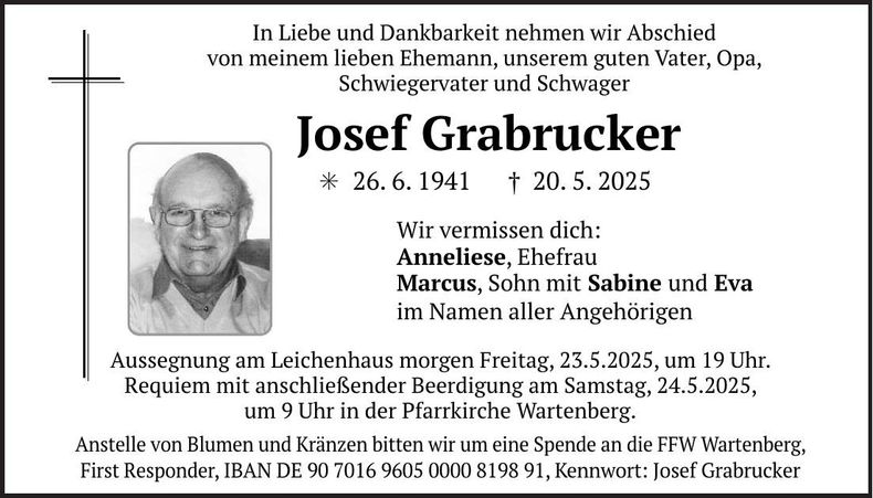 Traueranzeige Josef Grabrucker