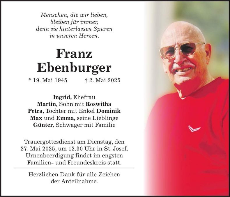 Traueranzeige Franz Ebenburger