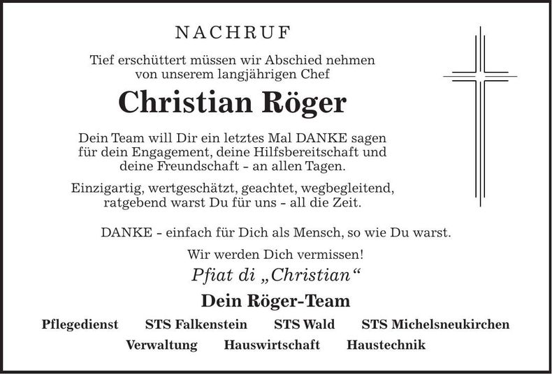 Traueranzeige Christian Röger