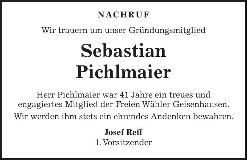 Traueranzeige Sebastian Pichlmaier