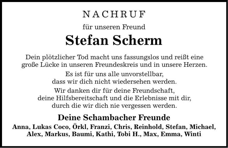 Traueranzeige Stefan Scherm