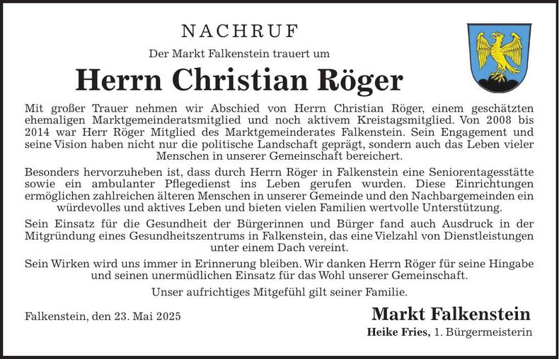 Traueranzeige Christian Röger