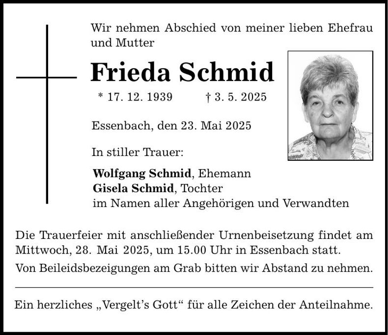 Traueranzeige Frieda Schmid