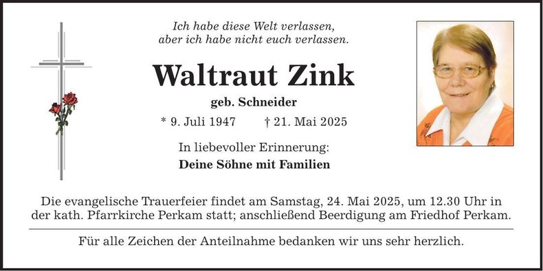 Traueranzeige Waltraut Zink