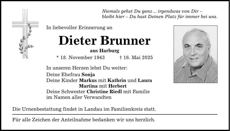 Traueranzeige Dieter Brunner
