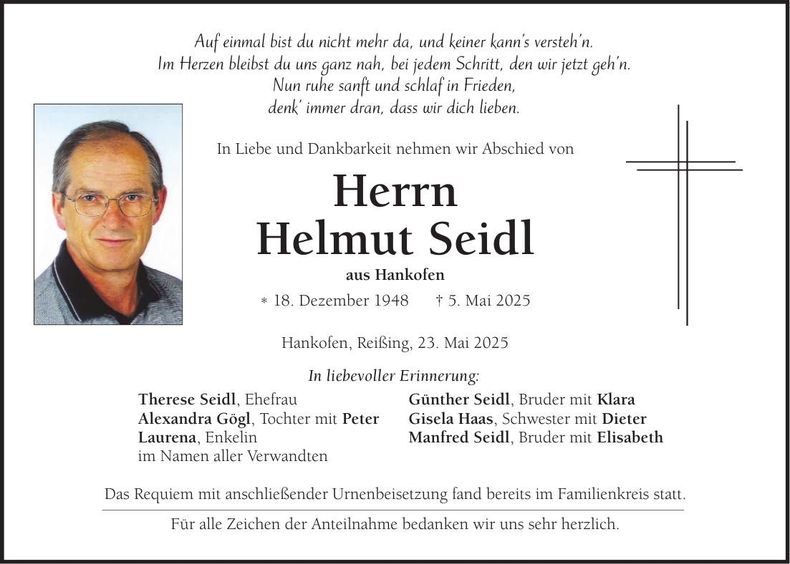 Traueranzeige Helmut Seidl