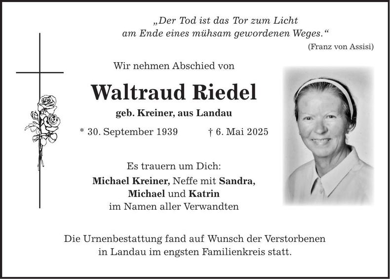 Traueranzeige Waltraud Riedel