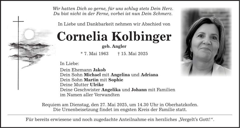 Traueranzeige Cornelia Kolbinger