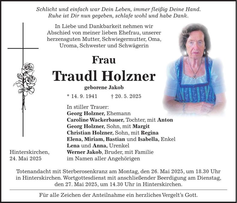 Traueranzeige Traudl Holzner