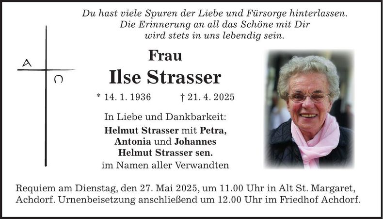 Traueranzeige Ilse Strasser