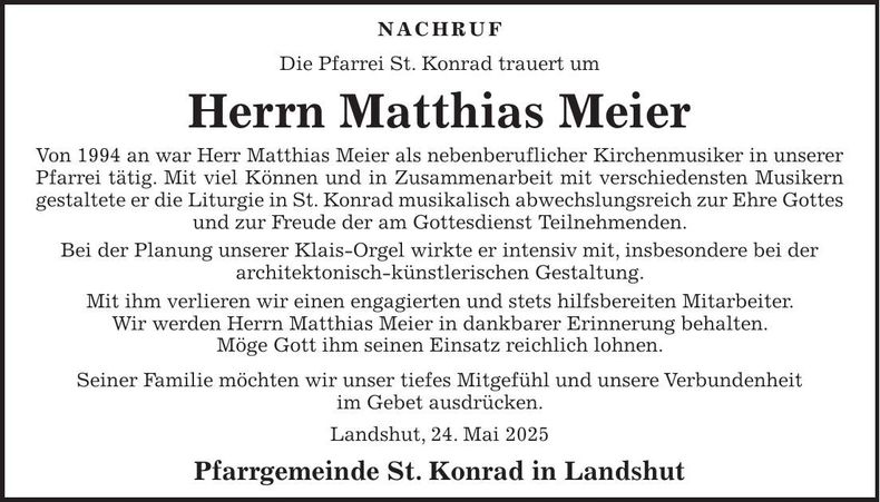 Traueranzeige Matthias Meier