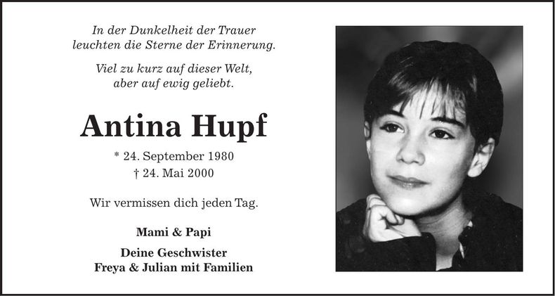 Traueranzeige Anita Hupf