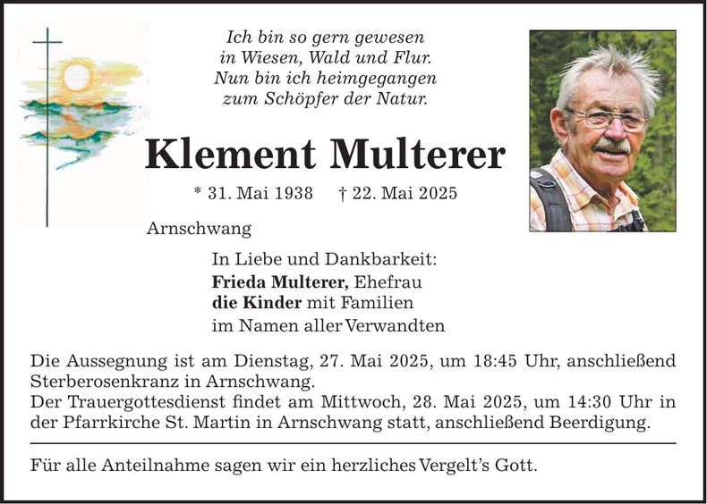 Traueranzeige Klement Multerer