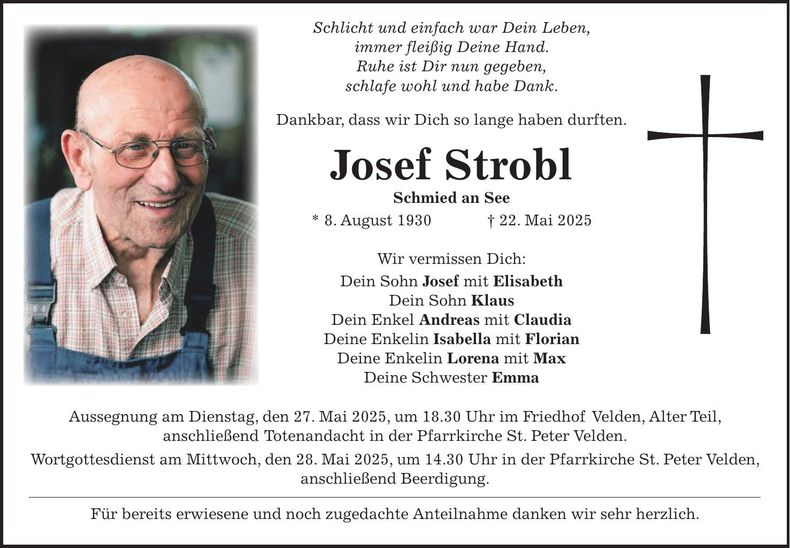 Traueranzeige Josef Strobl