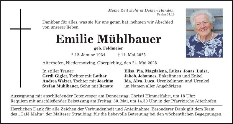 Traueranzeige Emilie Mühlbauer