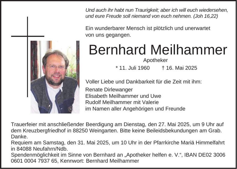 Traueranzeige Bernhard Meilhammer