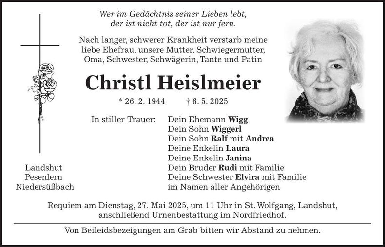 Traueranzeige Christl Heislmeier