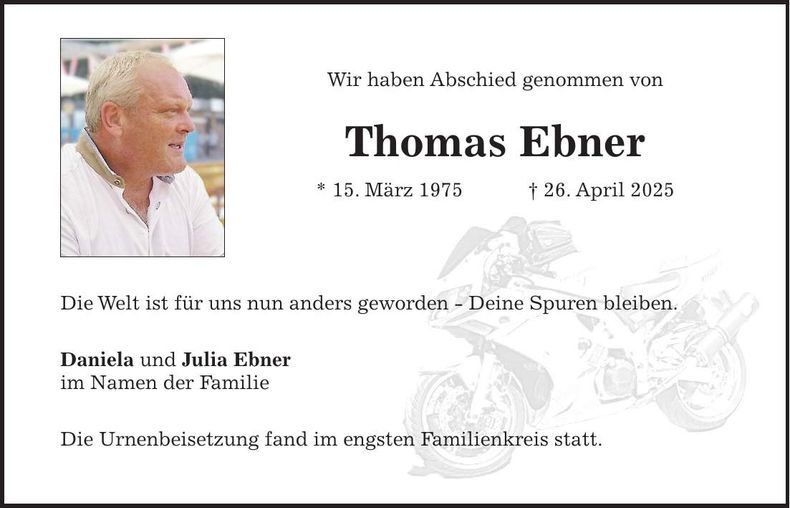 Traueranzeige Thomas Ebner