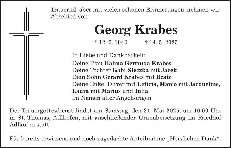 Traueranzeige Georg Krabes