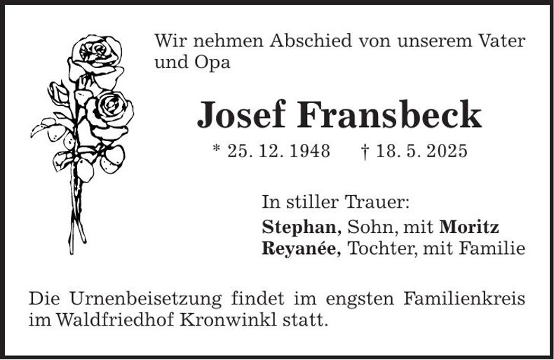 Traueranzeige Josef Fransbeck