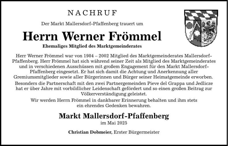 Traueranzeige Werner Frömmel