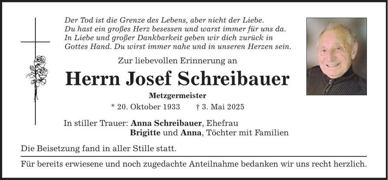 Traueranzeige Josef Schreibauer
