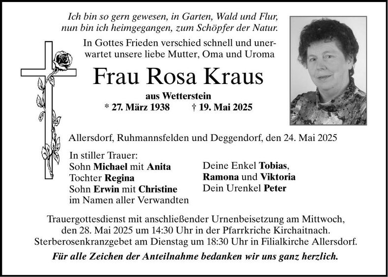 Traueranzeige Rosa Kraus