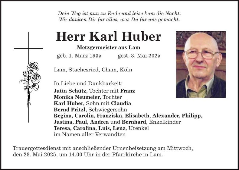 Traueranzeige Karl Huber