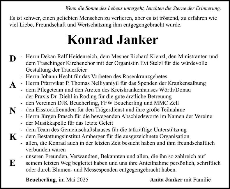 Traueranzeige Konrad Janker