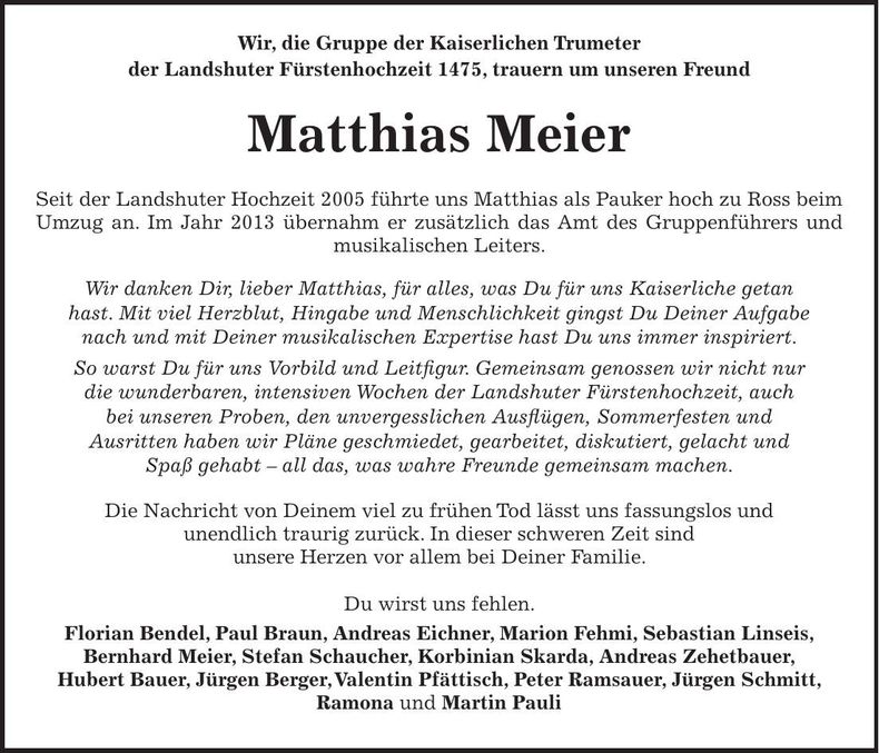 Traueranzeige Matthias Meier