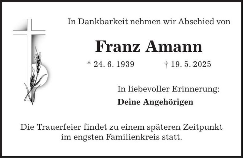 Traueranzeige Franz Amann