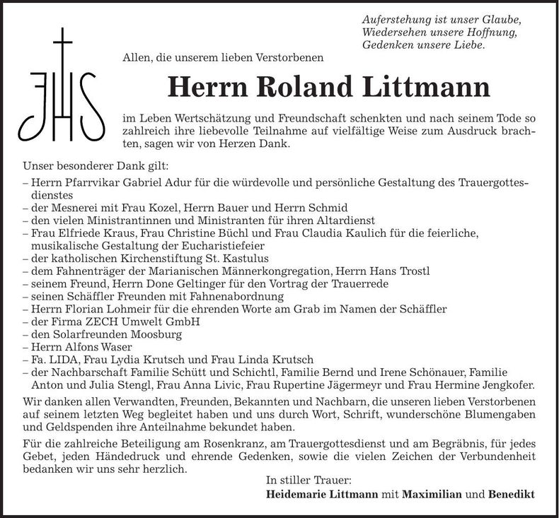 Traueranzeige Roland Littmann