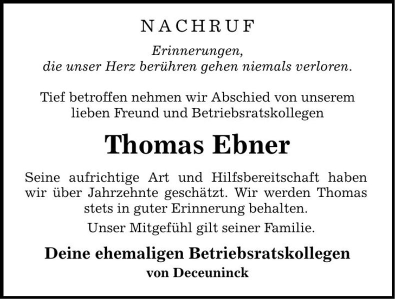 Traueranzeige Thomas Ebner