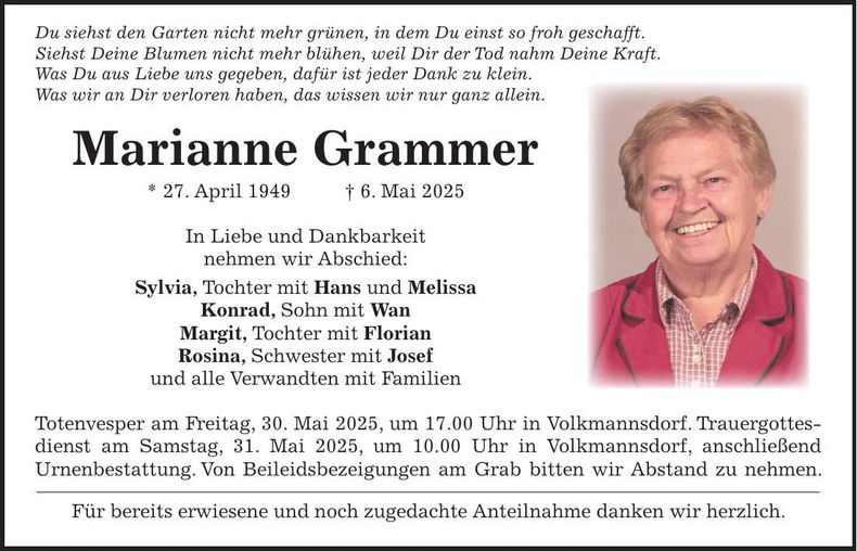 Traueranzeige Marianne Grammer