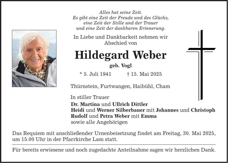 Traueranzeige Hildegard Weber
