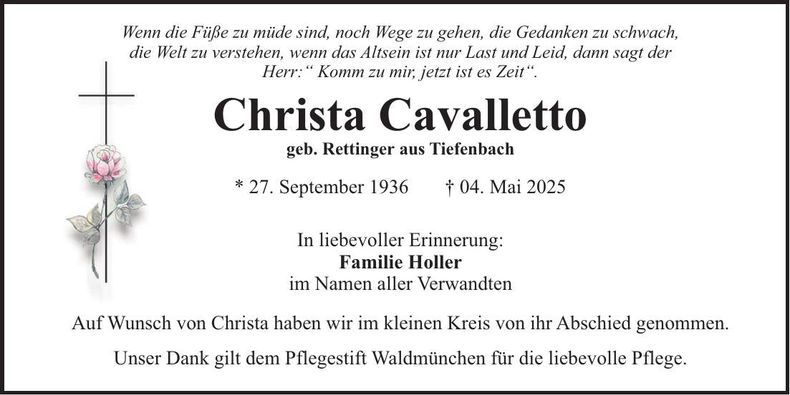 Traueranzeige Christa Cavaletto