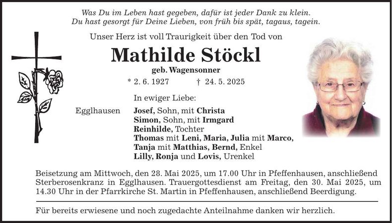 Traueranzeige Mathilde Stöckl