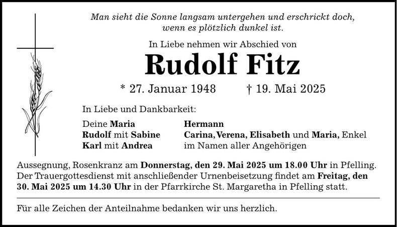 Traueranzeige Rudolf Fitz