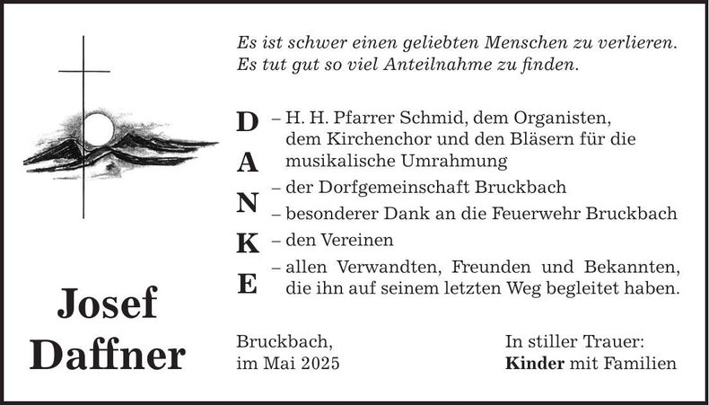 Traueranzeige Josef Daffner