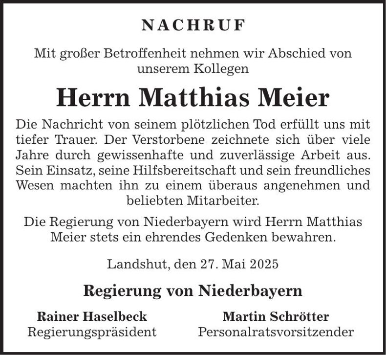 Traueranzeige Matthias Meier