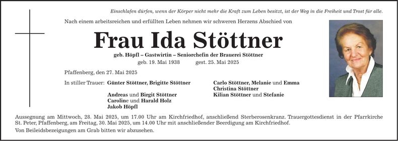 Traueranzeige Ida Stöttner