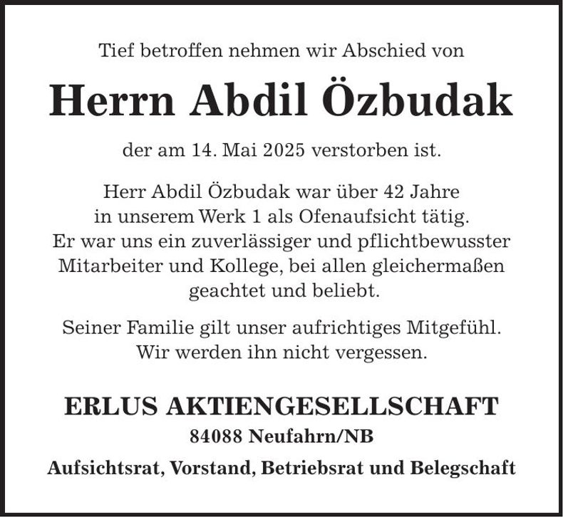 Traueranzeige Abdil Özbudak